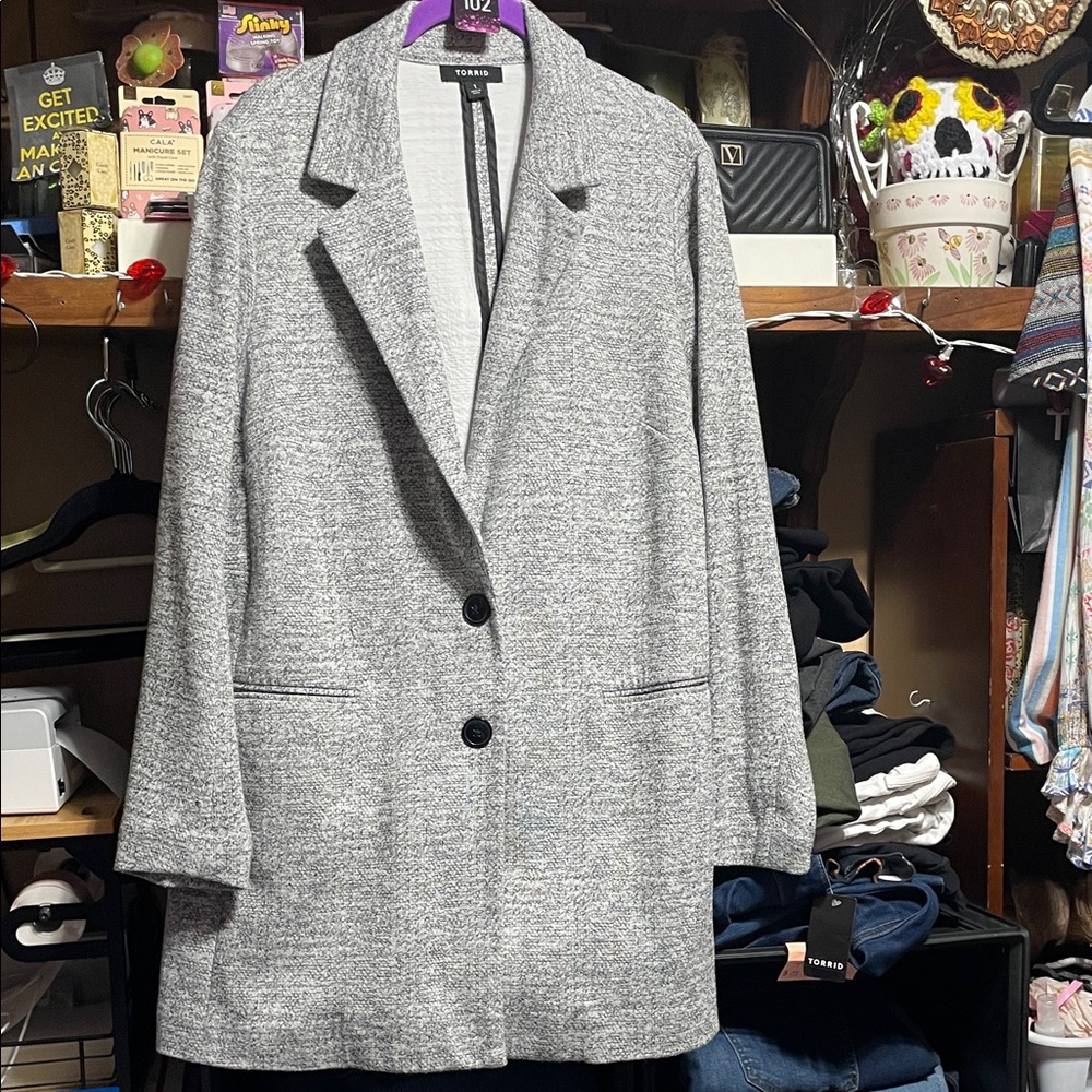 #0 015 size 1 Torrid Women's Gray Wool-Blend Long Blazer Coat
